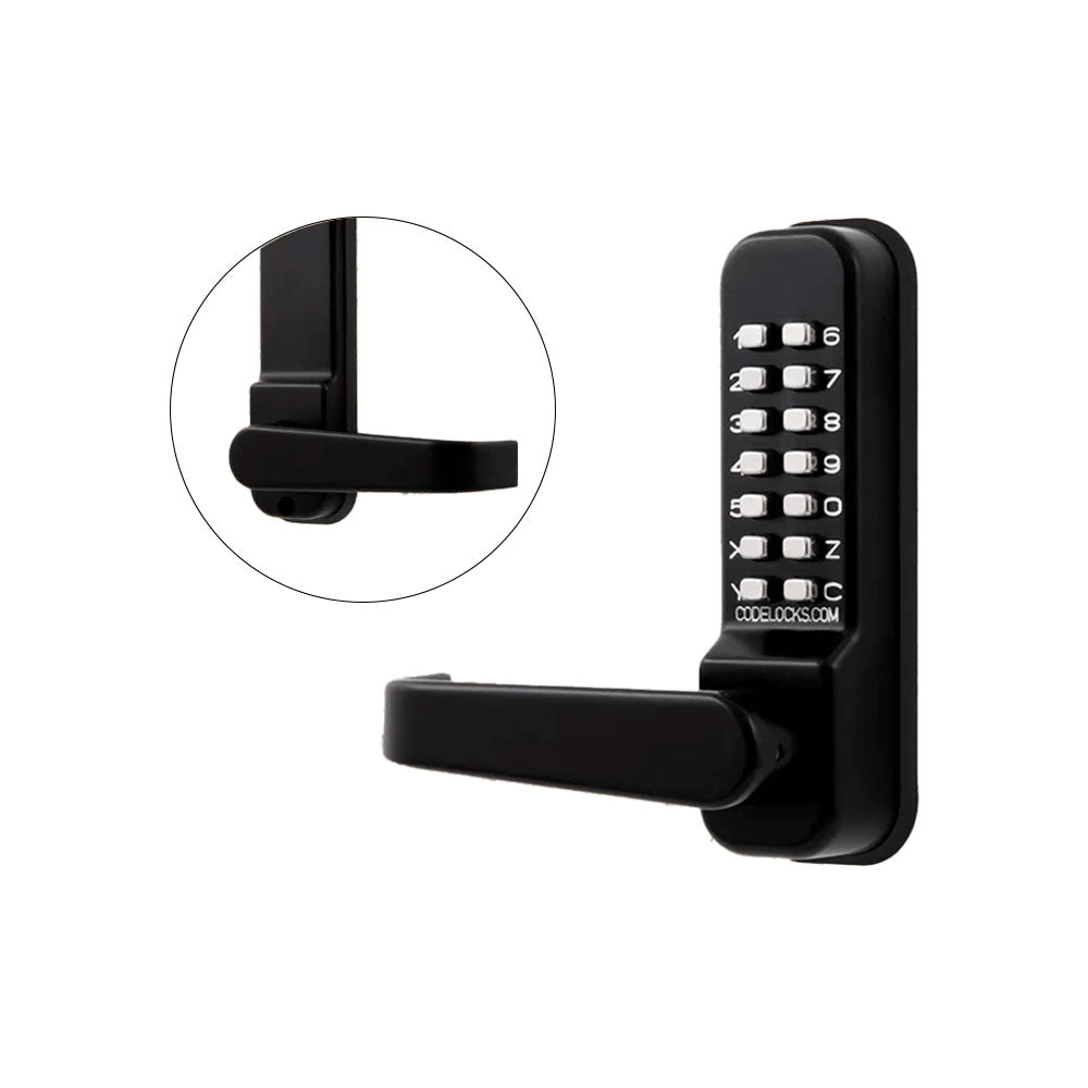 Codelocks CL410 Mechanical, Medium Duty, Marine Grade Black, Optional Backset, Tubular Mortise Latchbolt with Passage Function