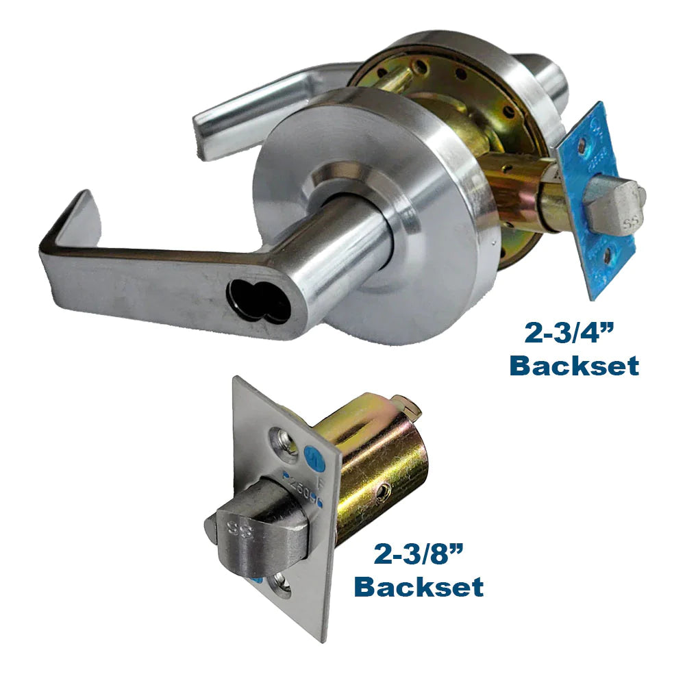 ECS HARDWARE - Commercial Lever Set Handle Bundle - Satin Chrome - Entrance - Grade 2 - SFIC IC Core Backset 2-3/4” with Bonus 2-3/8” Backset