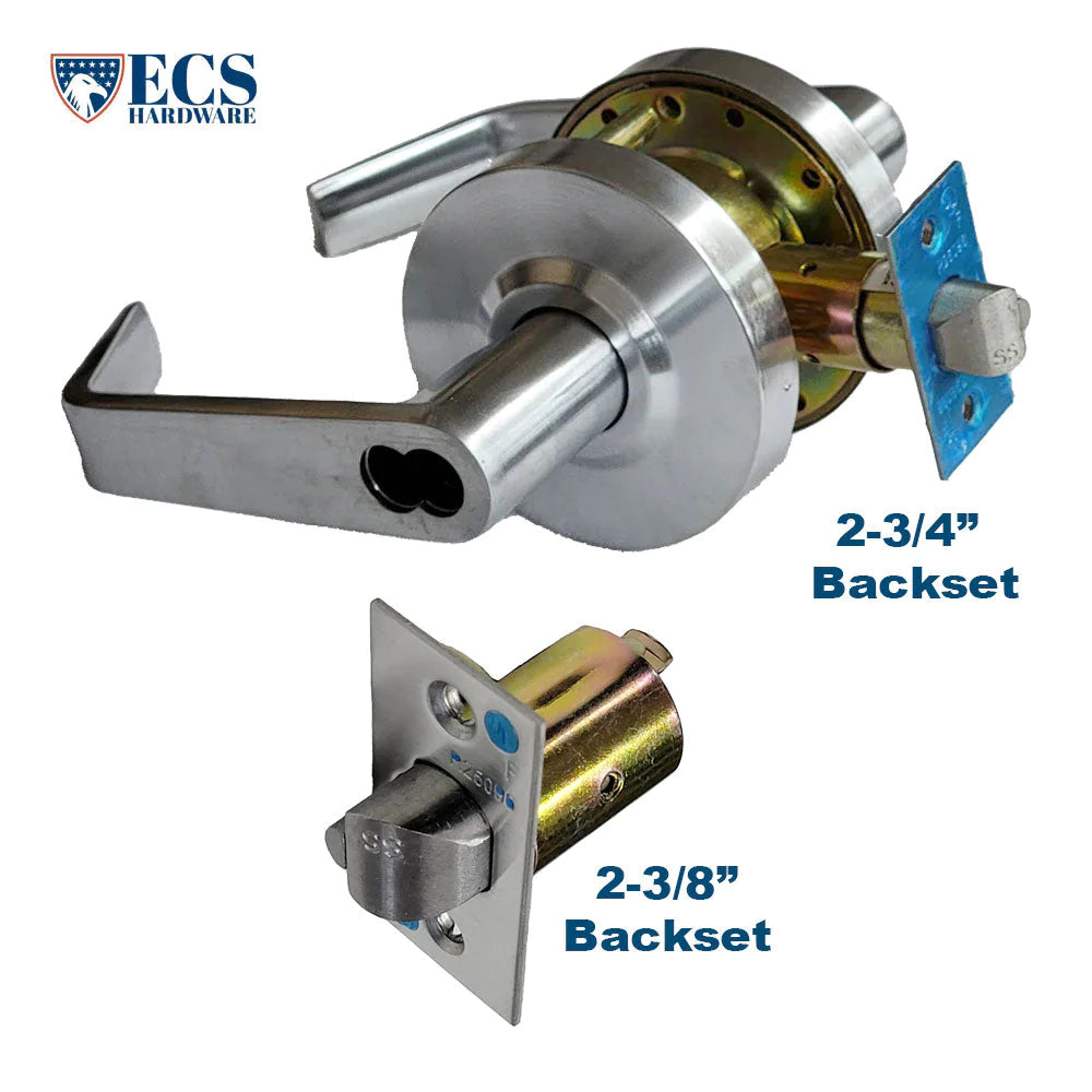 ECS HARDWARE - Commercial Lever Set Handle Bundle - Satin Chrome - Classroom - Grade 2 - Standard Backset 2-3/4” with Bonus 2-3/8” Backset
