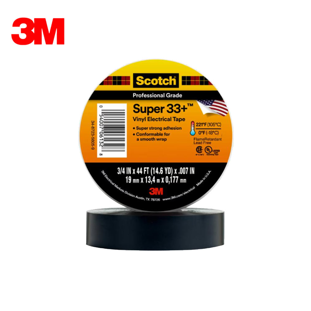3M - 10075 - Scotch Super 33+ Vinyl Electrical Tape - 3/4 In x 44 Ft - Black