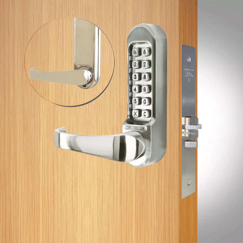 Codelocks CL555 Mechanical, Heavy Duty, Stainless Steel, Optional Backset, Mortise Lock with Passage Function