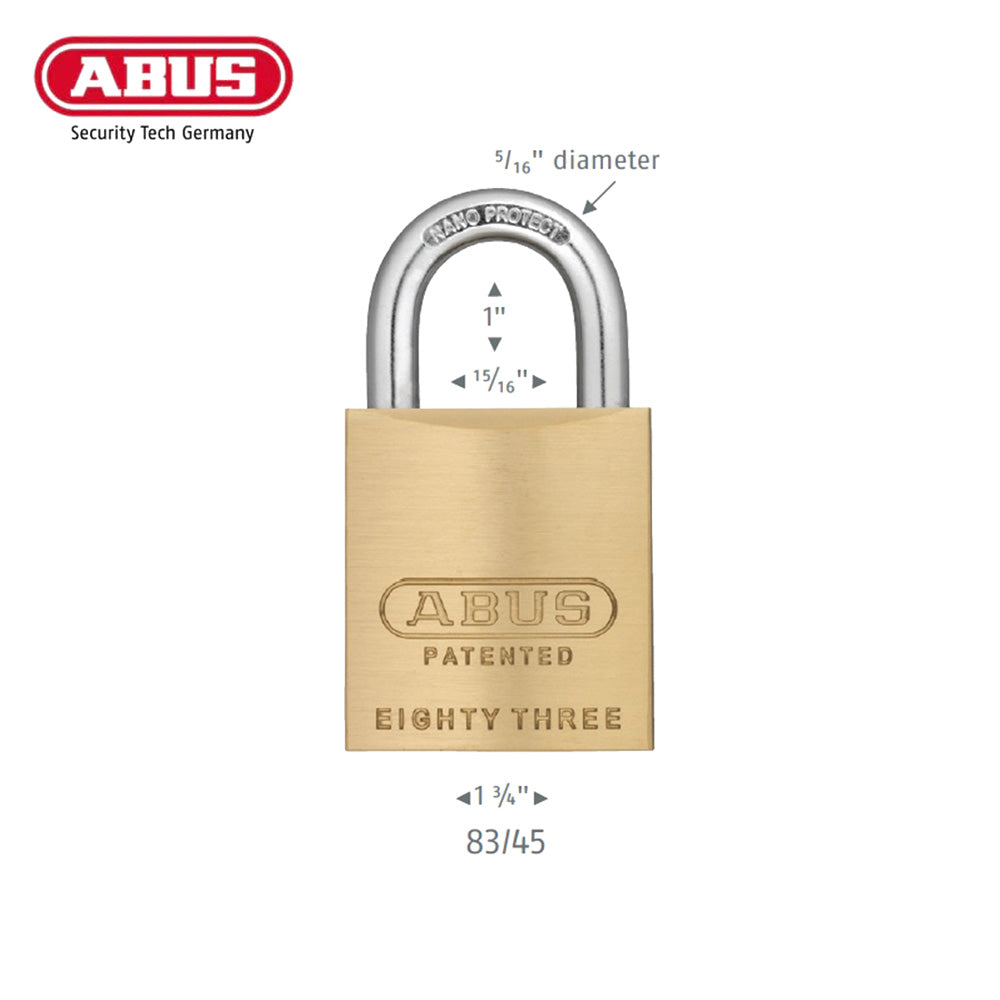 ABUS - 83KnK/45 - Brass Padlock W/O Cylinder - Rekeyable - Replaceable Shackle