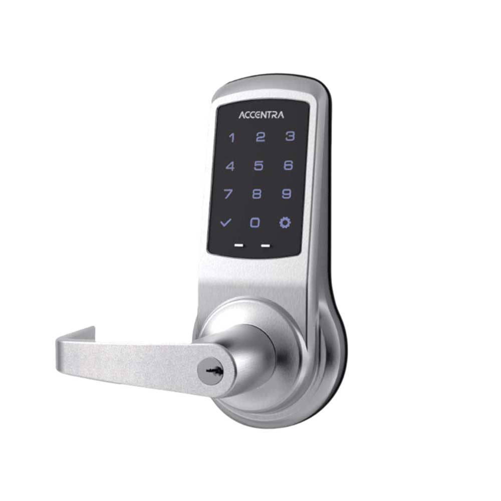 ACCENTRA - AU-NTB623-NR - NexTouch Generation 3 Cylindrical Lock with Capacitive Touchscreen Keypad and Conventional Cylinder - Schlage C Keyway - Augusta Lever - 626 (Satin Chrome)