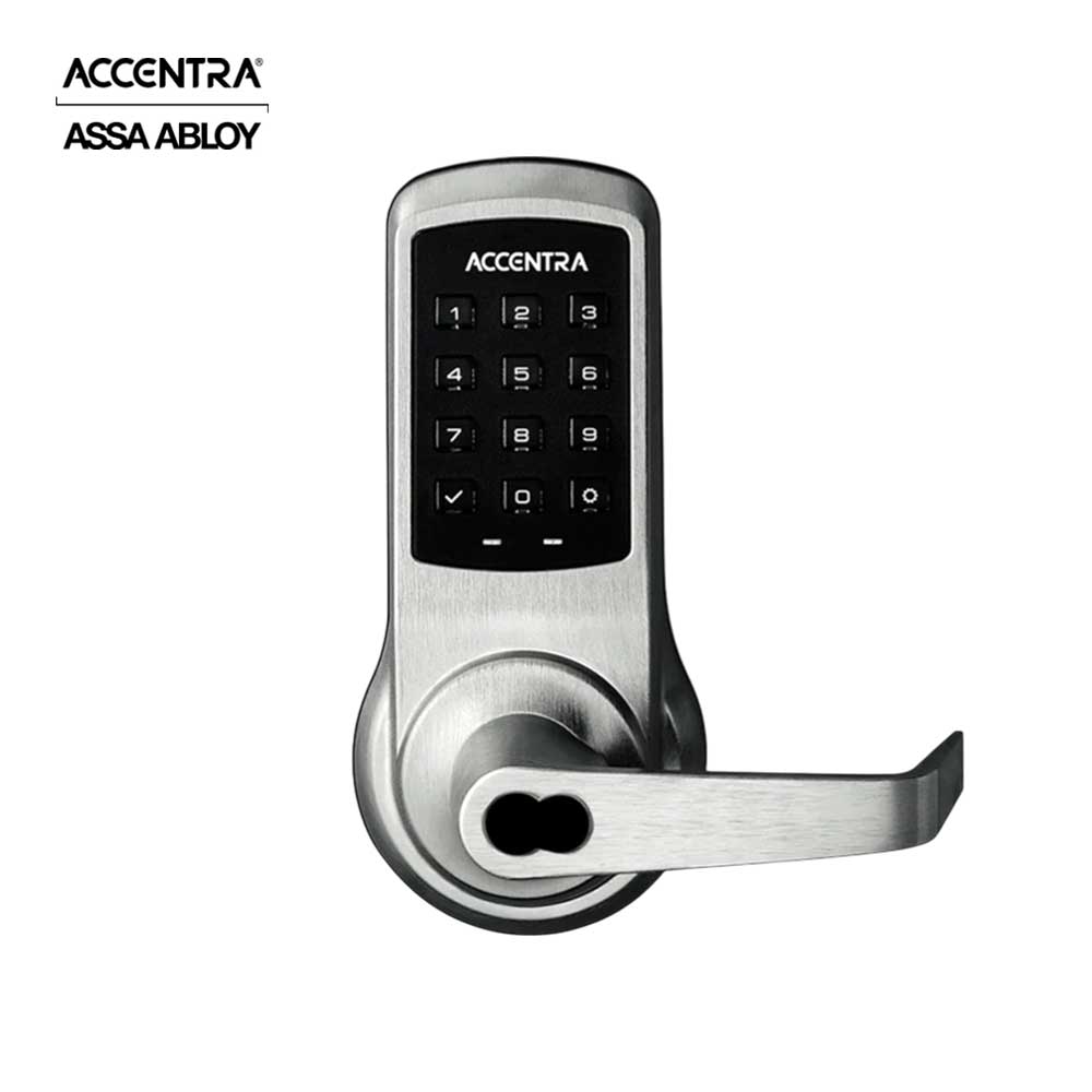 ACCENTRA - NexTouch - Pushbutton Keypad Cylindrical Lock - No Deadbolt with Cylinder Override - SFIC Prep, Less Core - Augusta Lever - 626 (Satin Chrome)