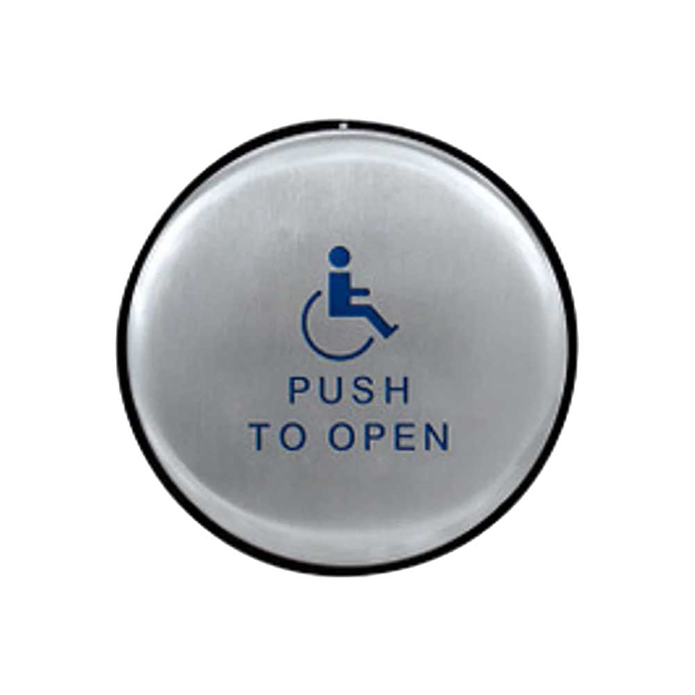 BEA - 10EMR61 - Panther Family 6 Inch Round Push Plate - Assembly with Blue Handicap Logo (Push to Open) & Text - Slim Profile