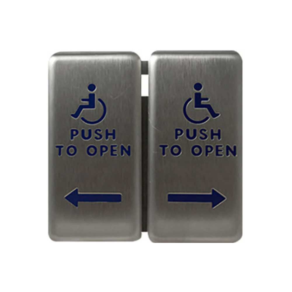 BEA - 10PBDGP1 - Vestibule Dual Push Plate with Blue Handicap Logo, Text and Arrow (Adapter Ring Included) - 4.75 by 4.75 Inch - Stainless Steel