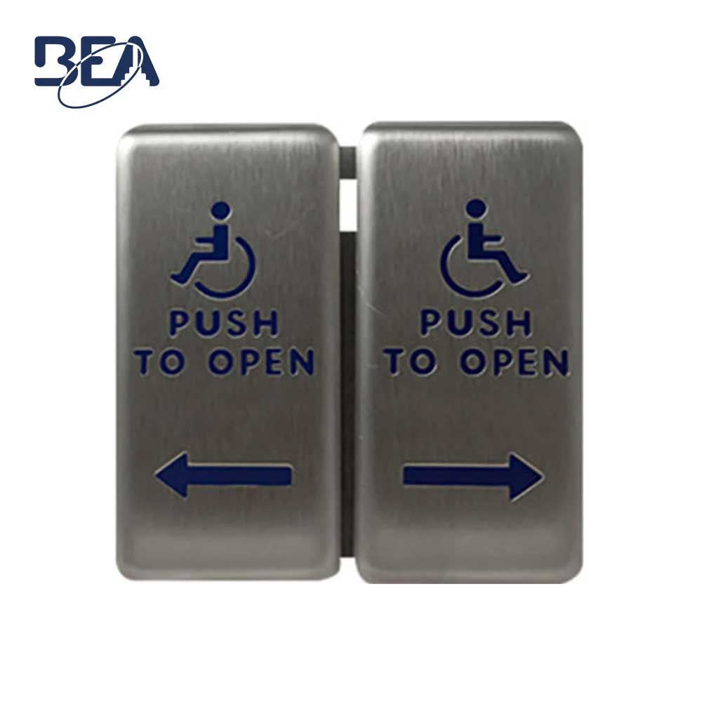 BEA - 10PBDGP1 - Vestibule Dual Push Plate with Blue Handicap Logo, Text and Arrow (Adapter Ring Included) - 4.75 by 4.75 Inch - Stainless Steel