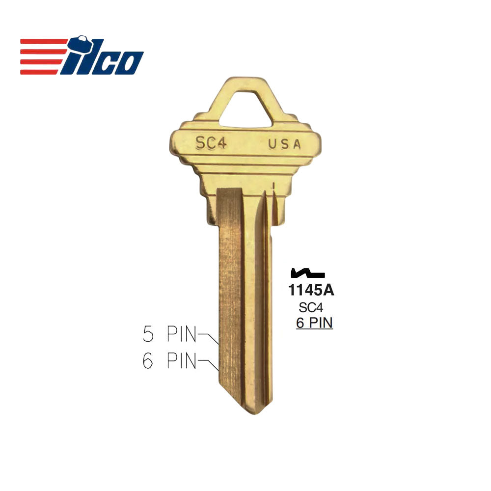 A1145E 6-Pin Schlage Key Blank - Brass - SLG-4E-BR / SC4 BR