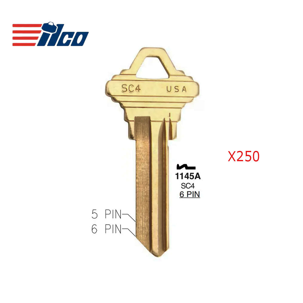 A1145E 6-Pin Schlage Key Blank - Nickel Plated - SLG-4E-NP / SC4 NP (Packs of 250)