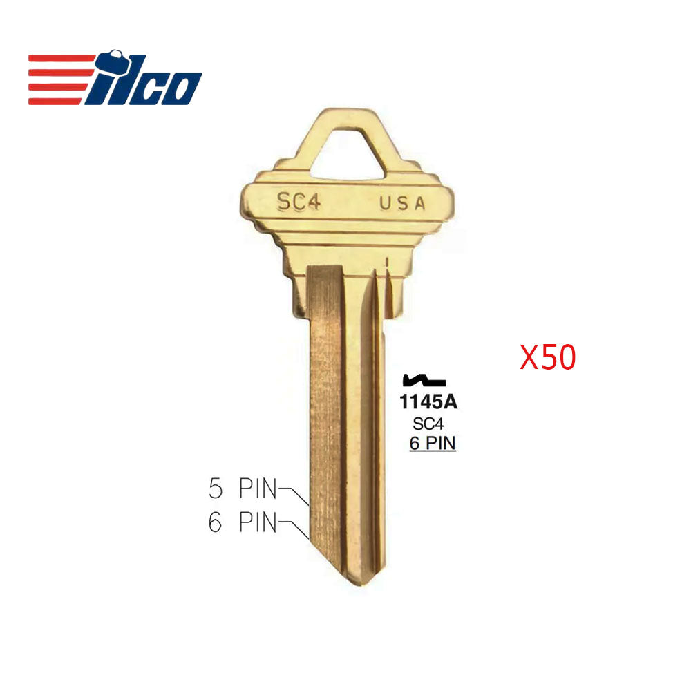 A1145E 6-Pin Schlage Key Blank - Nickel Plated - SLG-4E-NP / SC4 NP (Packs of 50)