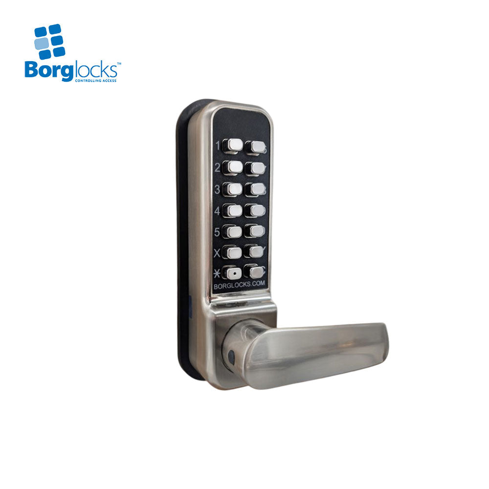 BorgLocks BL2401 ECP Tubular Latch Lock - Free Turning Lever Handle Keypad - Inside Lever Handle with Holdback and ECP Coding Chamber