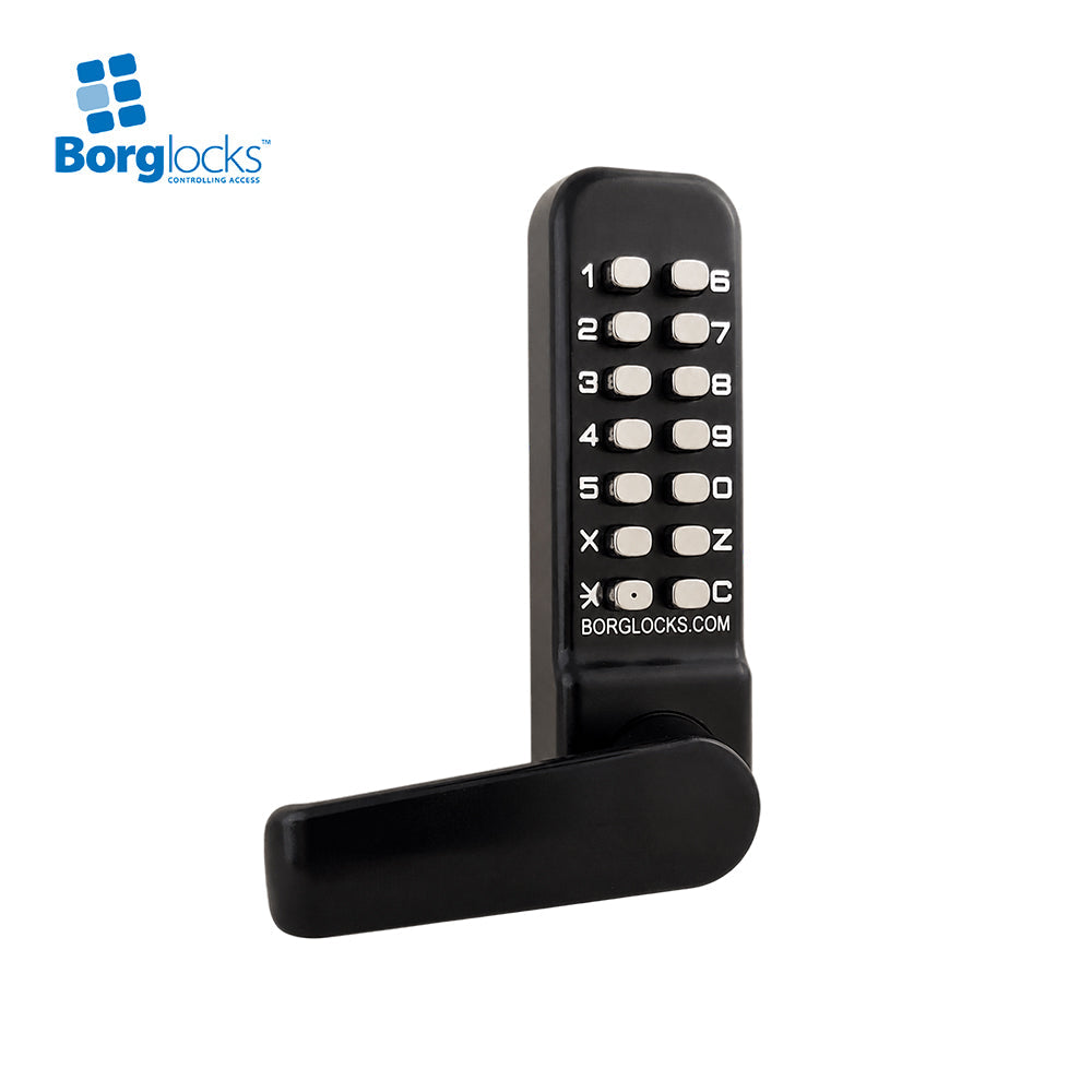 BorgLocks BL4402 ECP Marine Grade Free Turning Lever Handle Keypad Lock with Inside Holdback and 1-1/8 Inch Ali Latch