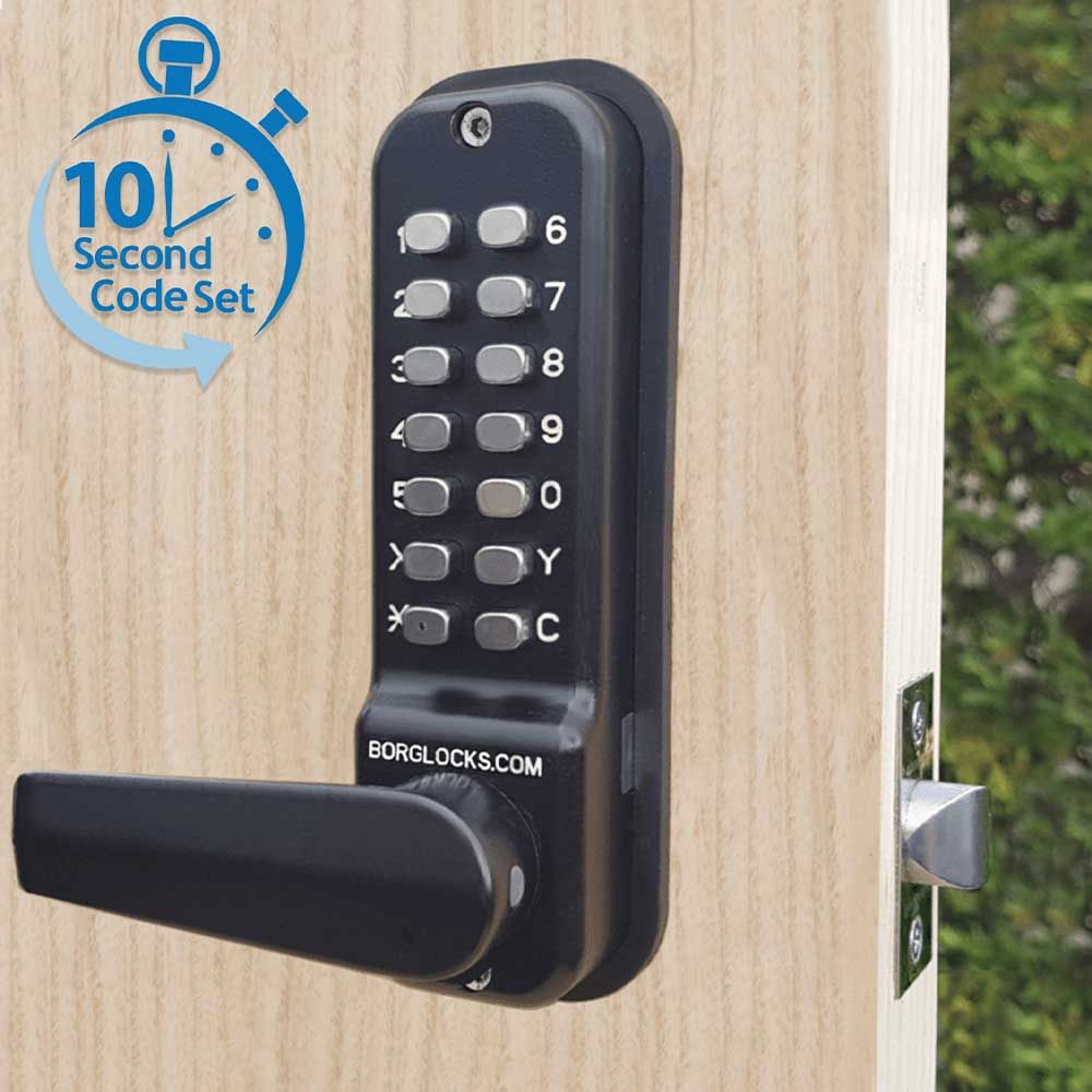 BorgLocks BL4441 ECP Marine Grade Back-to-Back Keypad Lock with Free Turning Lever Handle and 2-3/8 Inch Tubular Latch