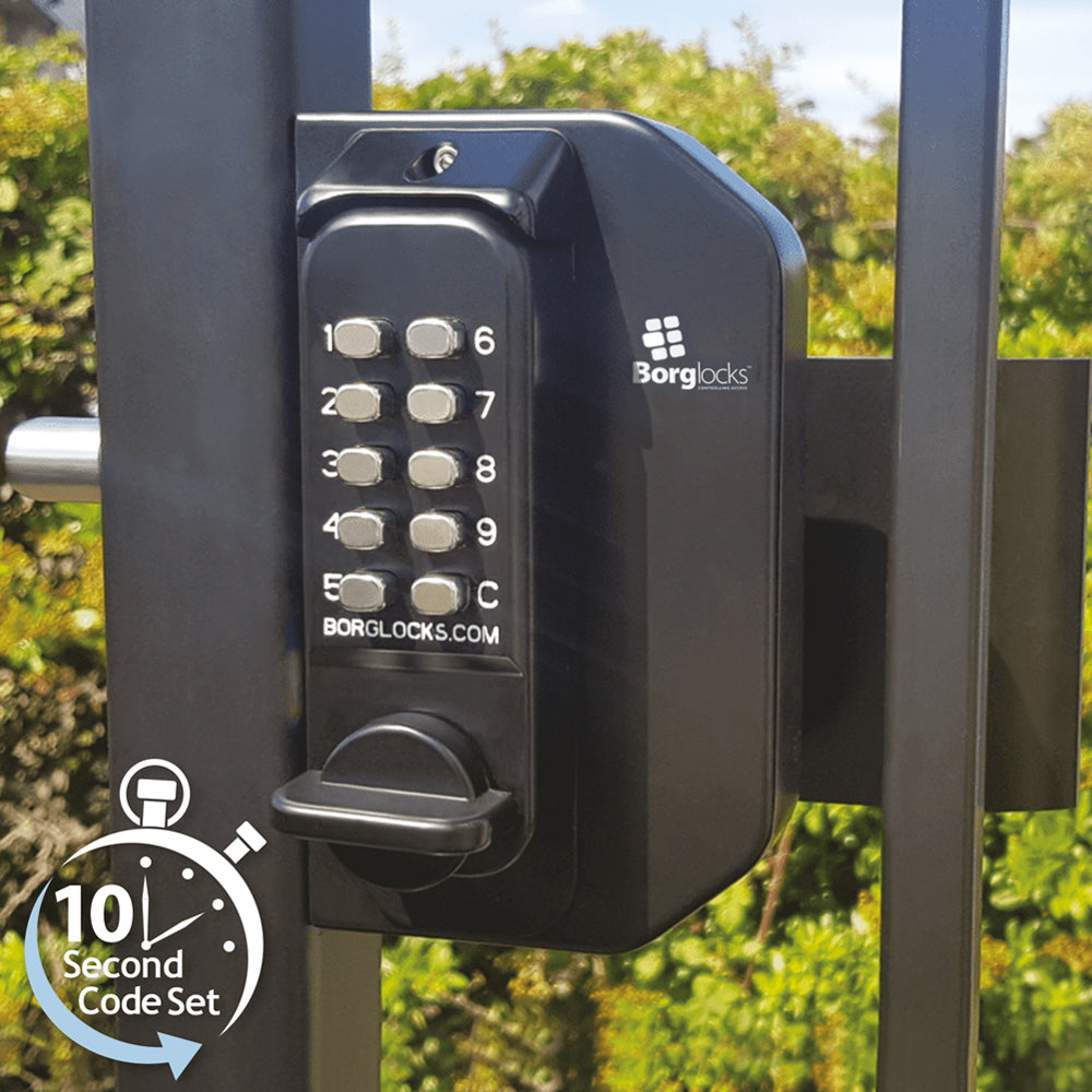 BorgLocks BL3080 Mini Gate Lock with Knob keypad, Inside Push/Pull Pad and Concealed Code Change