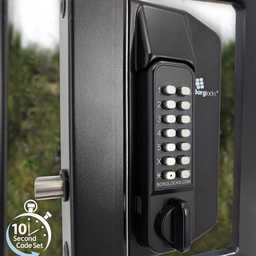 BorgLocks BL3100-ECP Metal Gate Lock with Anti-Climb Thumb Turn ECP Keypad, 2-9/16" - 3 1/8" Latchbolt and Inside Holdback Paddle Handle