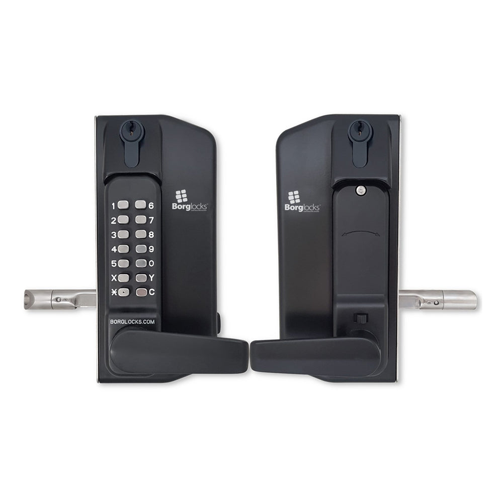 BorgLocks BL3400-ECP Metal Gate Lock with Free Turning Lever ECP Keypad, 2-9/16" - 3-1/8" Latchbolt and Inside Holdback Lever Handle