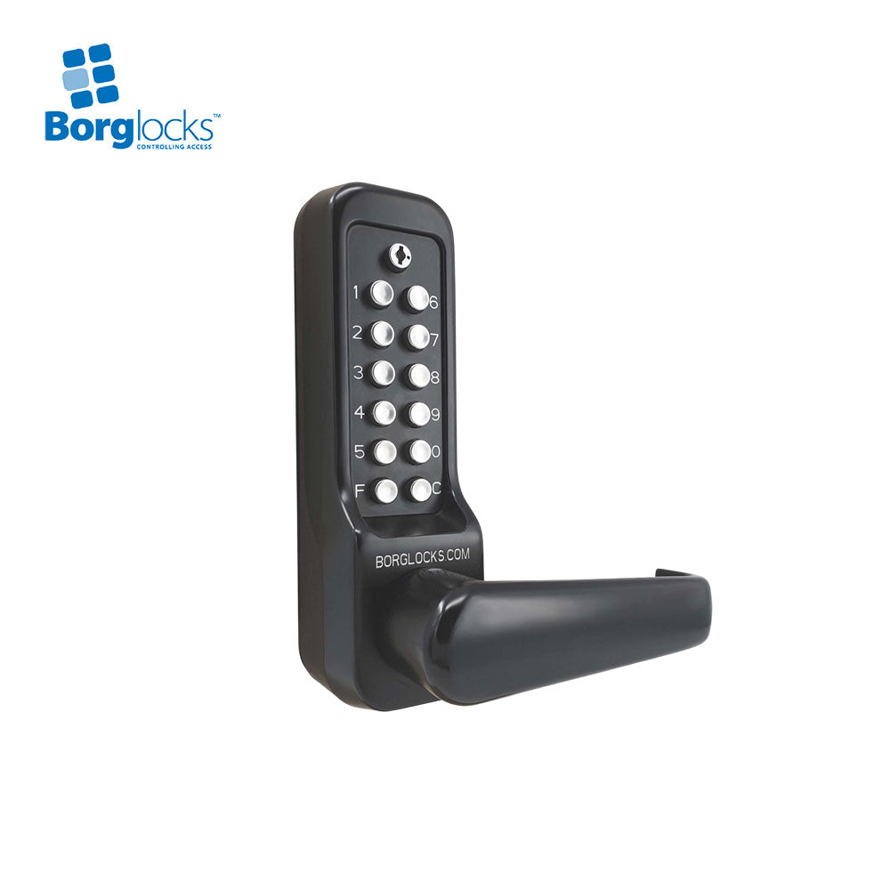 BorgLocks BL7001 MG Pro ECP External Heavy Duty Lever Keypad with Tubular Latch and On-Door Code Change - Black Marine Grade Finish