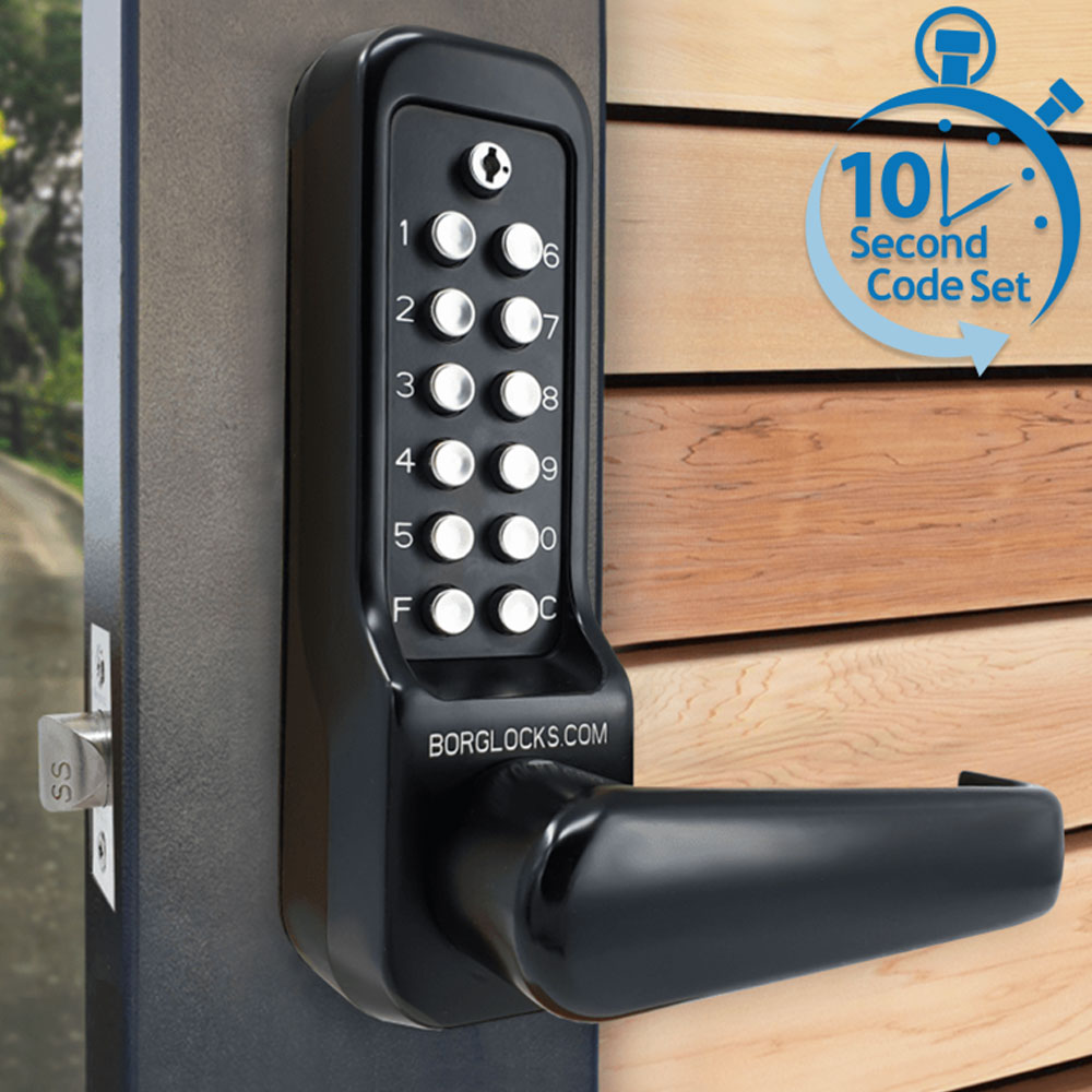 BorgLocks BL7001 MG Pro ECP External Heavy Duty Lever Keypad with Tubular Latch and On-Door Code Change - Black Marine Grade Finish