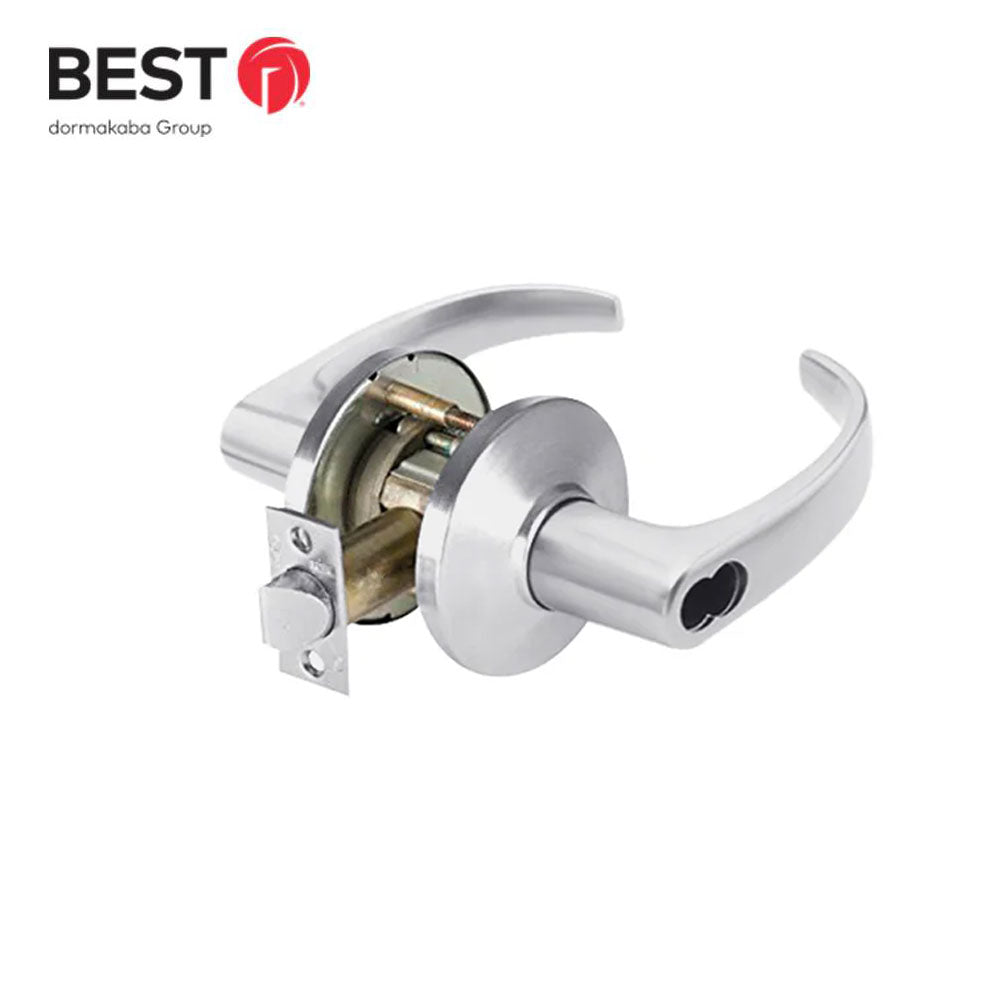 BEST - 9K57AB16KSTK626LM - Entrance Cylindrical Lock - 16 Lever with 5" Backset and SFIC Less Core - Lost Motion - Grade 1 - US26D (Satin Chrome-626)