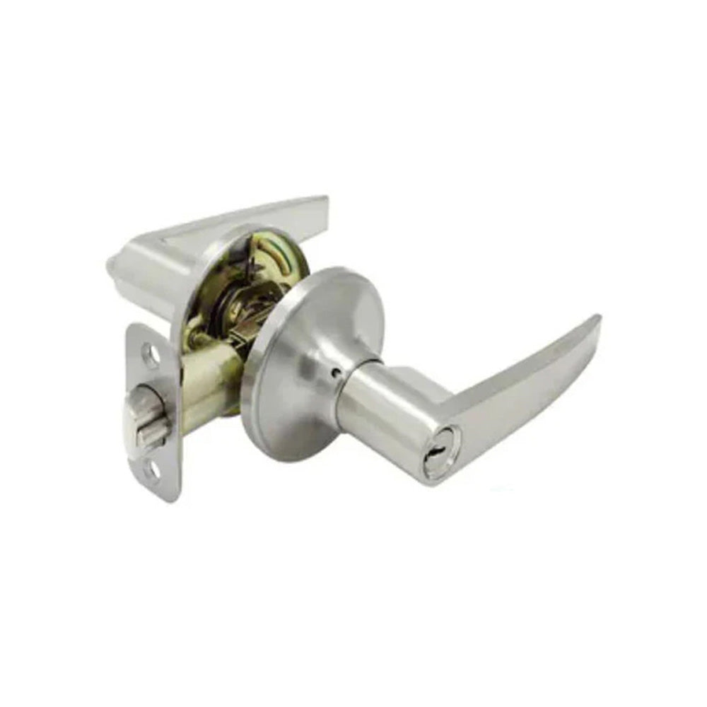 Cal-Royal - LEN-00 - Entrance Light Duty Cylindrical Lever Set with Lenox Lever and Round Rose - Grade 3 - US15 - Clear Coated Satin Nickel Plated (619)