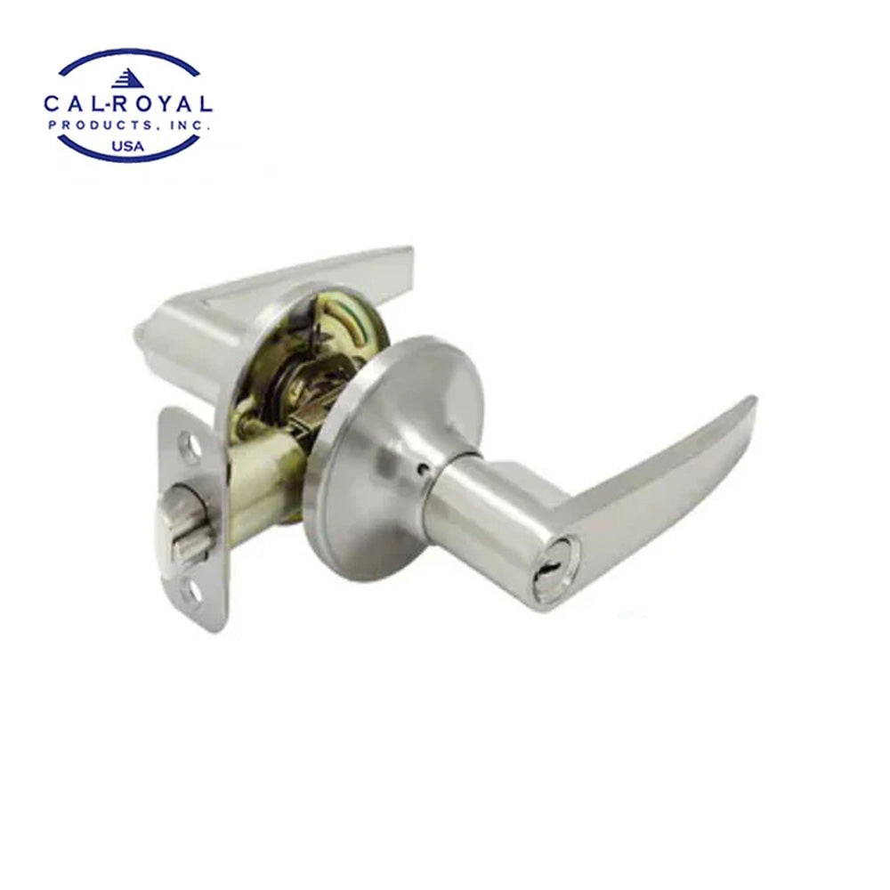 Cal-Royal - LEN-00 - Entrance Light Duty Cylindrical Lever Set with Lenox Lever and Round Rose - Grade 3 - US15 - Clear Coated Satin Nickel Plated (619)