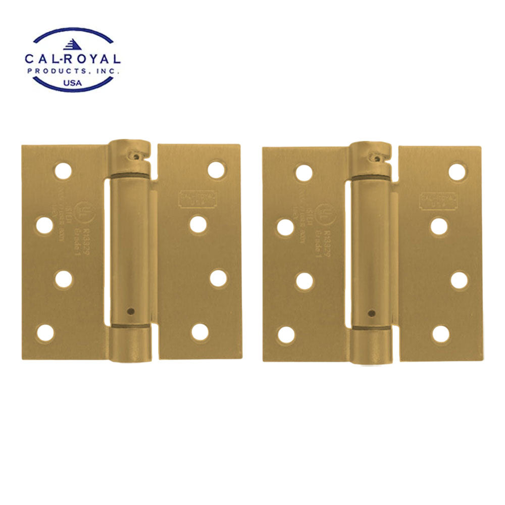 Cal-Royal - NEWSH44SQ - Residential Spring Hinges Square Corner - Size 4" x 4" - US4 - Clear Coated Satin Brass (606) (Pack of 2)