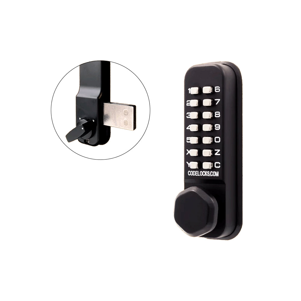 Codelocks CL200 Mechanical, Light Duty, Grade 2, 2-3/8 Inch - 2 3/4 Inch Backset, Surface Deadbolt with Key Override Feature and Optional Finish