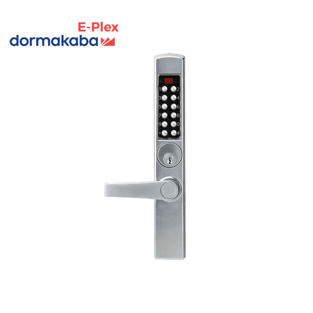 Dormakaba E-Plex - E3065MSNL - Electronic Pushbutton Mortise Dead latch for Adams Rite with Narrow Stile Lever Lock and Schlage C Keyway - Grade 1