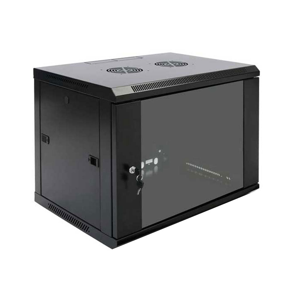 Dynotech - 300705 - 9U - Wall Mount Rack Cabinet with Fan and Tempered Glass Flat Door