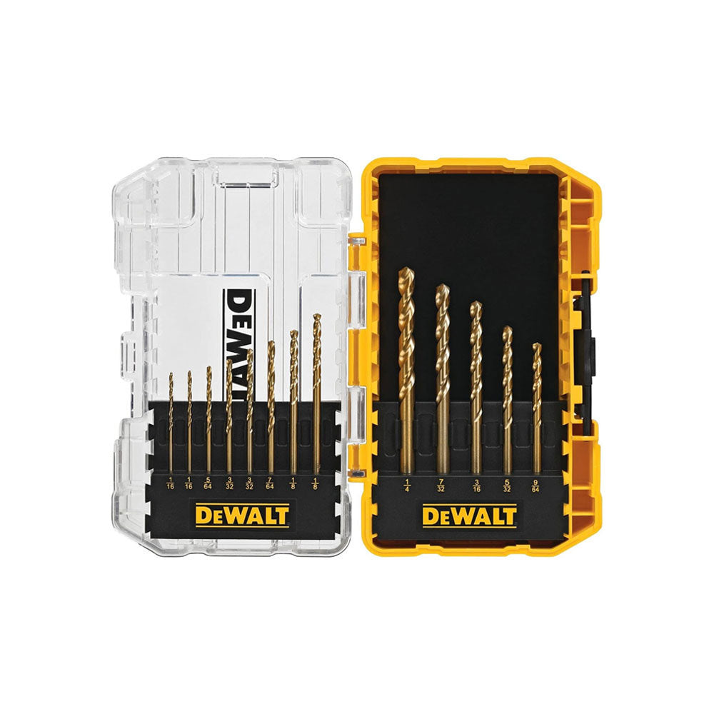 DEWALT 13-teiliges Titan-Spiralbohrer-Set – Für Metall, Holz & Mehr, Inkl. Hartplastik-Etui