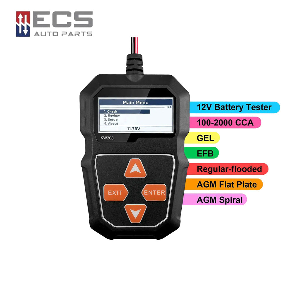 ECS AUTO PARTS - KW208 Car Battery Load Tester 12V with Charging and Cranking Analyzer