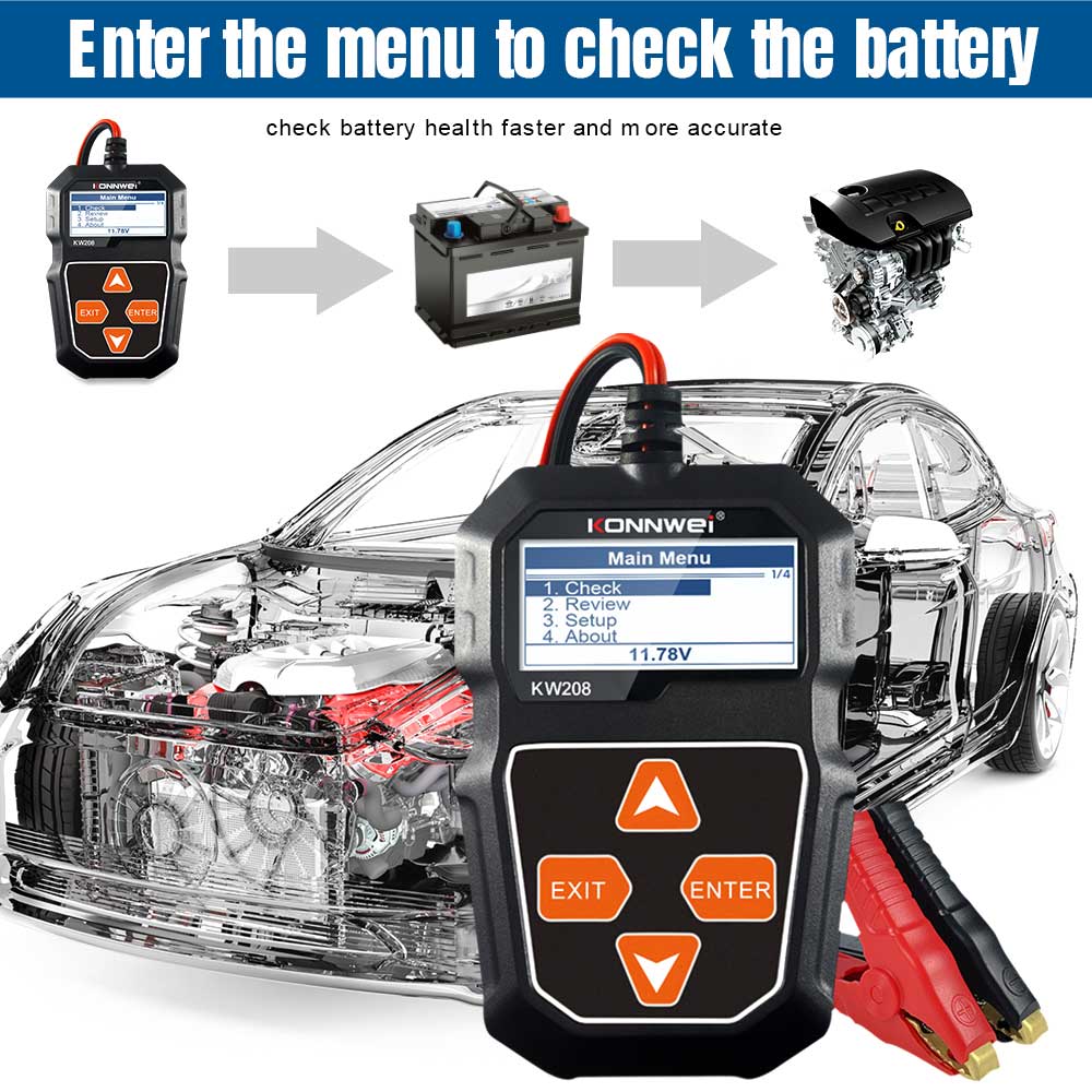 ECS AUTO PARTS - KW208 Car Battery Load Tester 12V with Charging and Cranking Analyzer