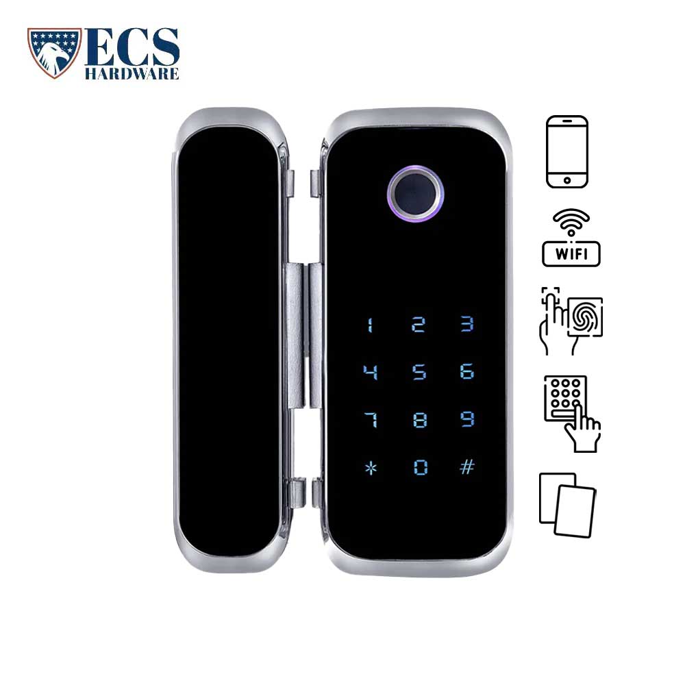ECS HARDWARE - M901S-W - Smart Glass Door Lock with WiFi, Fingerprint, Pin Code & Card Access - Ideal for Swinging Doors (Gateway Separate)