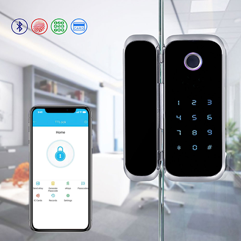 ECS HARDWARE - M901S-W - Smart Glass Door Lock with WiFi, Fingerprint, Pin Code & Card Access - Ideal for Swinging Doors (Gateway Separate)