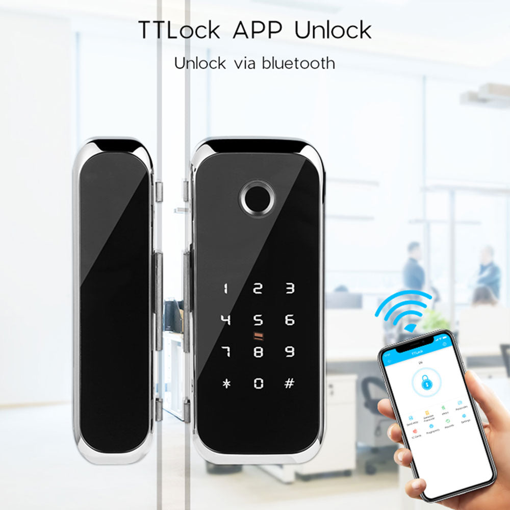 ECS HARDWARE - M901S-W - Smart Glass Door Lock with WiFi, Fingerprint, Pin Code & Card Access - Ideal for Swinging Doors (Gateway Separate)