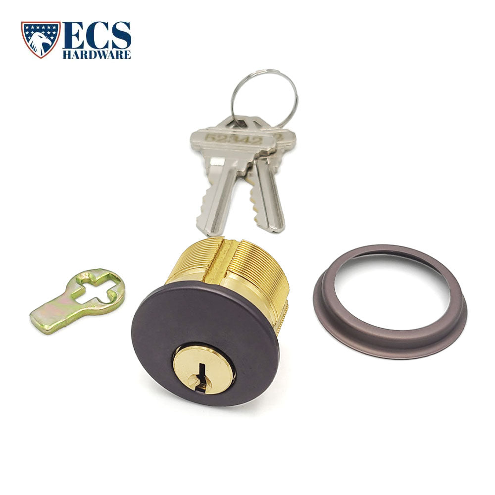 ECS HARDWARE - Durable Premium Mortise Cylinder - 1 Inch - Keyed Alike (KA10) with Ring - Schlage SC1 Keyway - US10B - Dark Oxidized Satin Bronze Oil Rubbed (613)