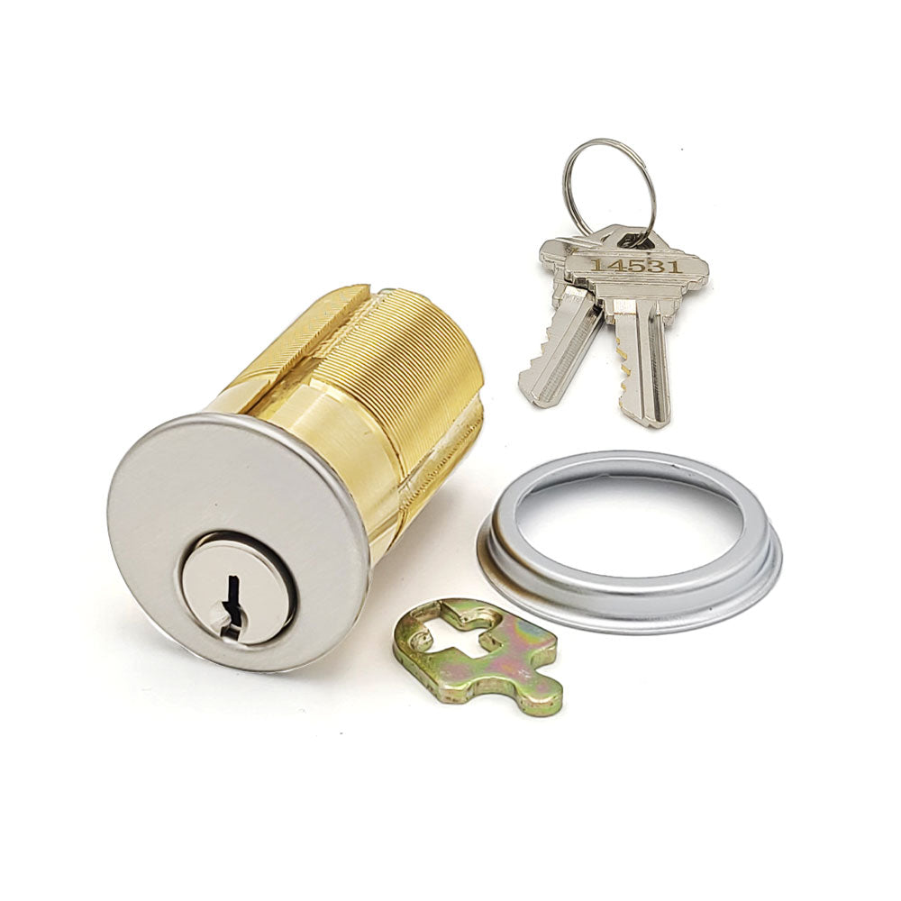 ECS HARDWARE - Durable Premium Mortise Cylinder - 2 Inch - Keyed Alike (KA10) with Ring - Schlage SC1 Keyway - US26D - Satin Chromium Plated (626)