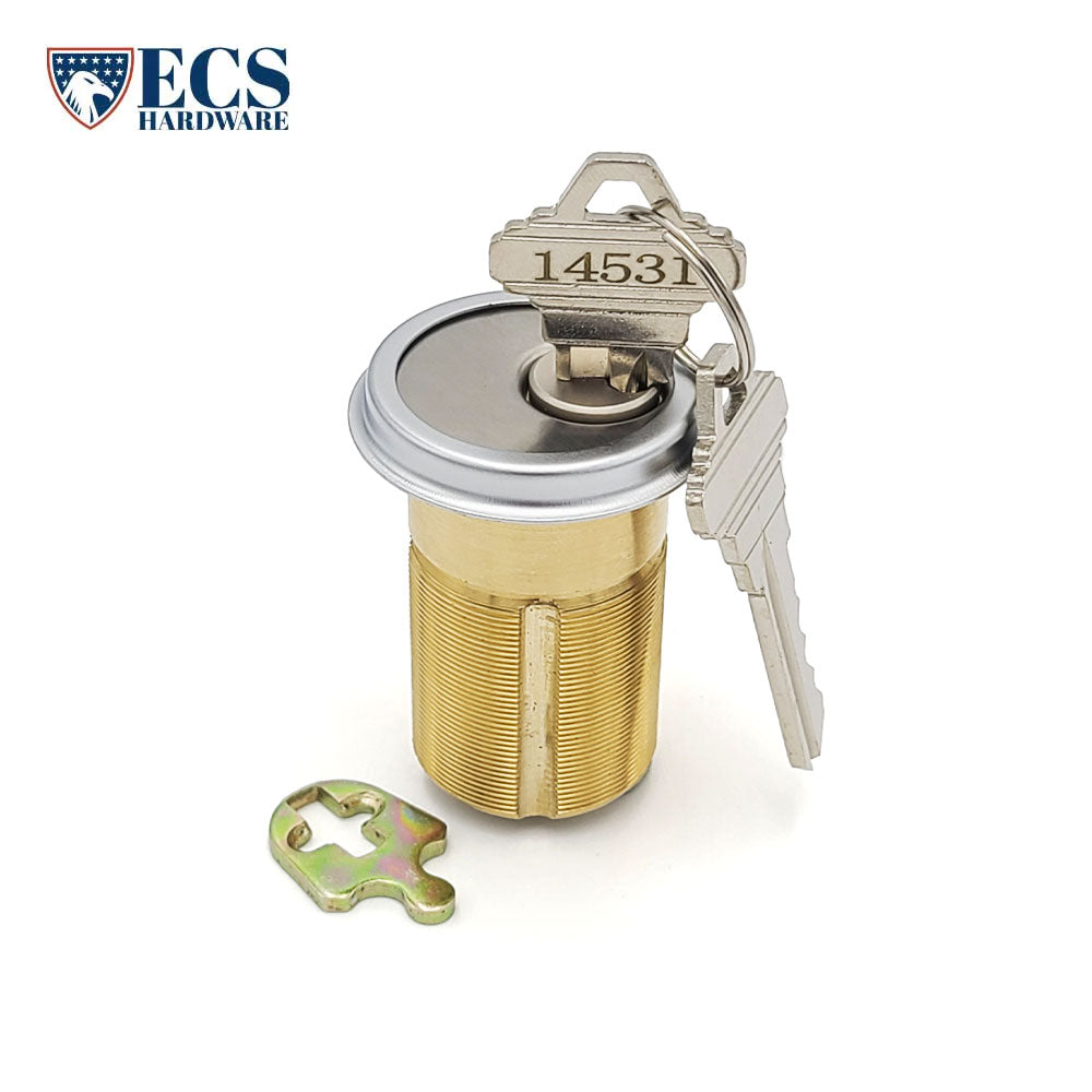 ECS HARDWARE - Durable Premium Mortise Cylinder - 2 Inch - Keyed Alike (KA10) with Ring - Schlage SC1 Keyway - US26D - Satin Chromium Plated (626)