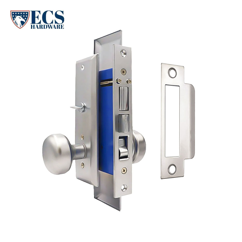 ECS HARDWARE - Durable Heavy Duty Mortise Knob Lock 26D Satin Chrome - 2-1/2" Backset Entrance - Right Handed