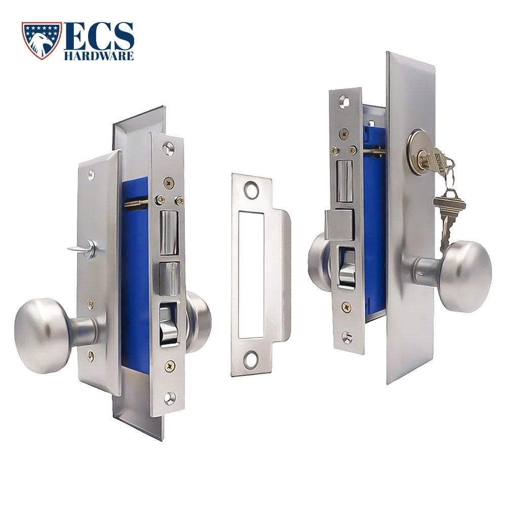 ECS HARDWARE - Durable Heavy Duty Mortise Knob Lock 26D Satin Chrome - 2-1/2" Backset Entrance - Right Handed