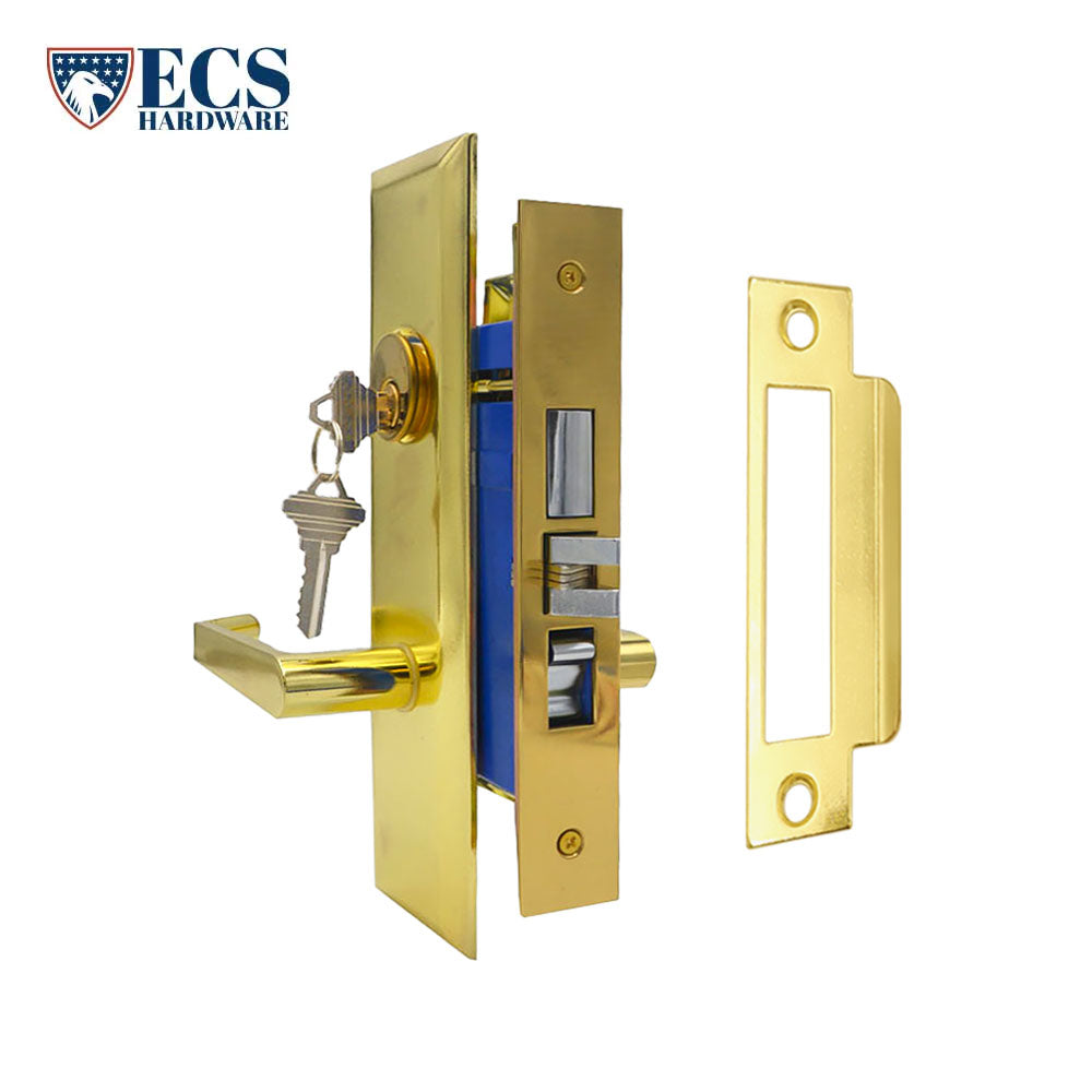 ECS HARDWARE - Durable Heavy Duty Mortise Lockset with Lever US3 Polished Brass - 2-3/4" Larger Backset - Left Handed