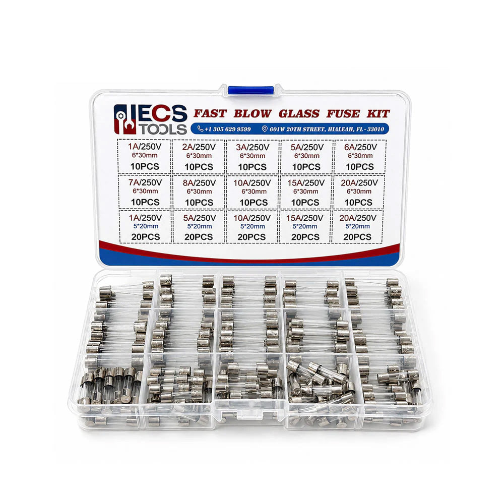 ECS TOOLS Fast-Blow Glass Fuses Assortment Kit 250 Volts 15 Values (200 pcs)