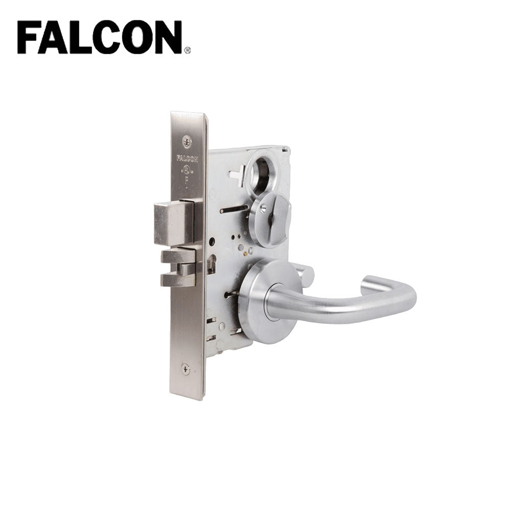 Falcon MA521L Mortise Lock Entry/Office with Sutro Lever and Gala Rose - Less Cylinder - Grade 1 - 626 (Satin Chrome)