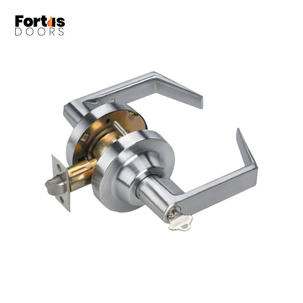 Fortis Doors - FDC101 - Cylindrical Lever Set with Storeroom Function - Grade 1 - US26D - Satin Chromium Plated (626)