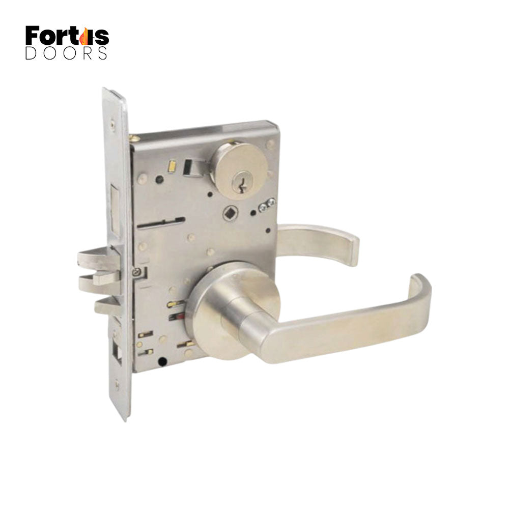 Fortis Doors - FDC707 - Mortise Lock with Storeroom Function - SC Keyway - Grade 1 - US26D - Satin Chromium Plated (626)