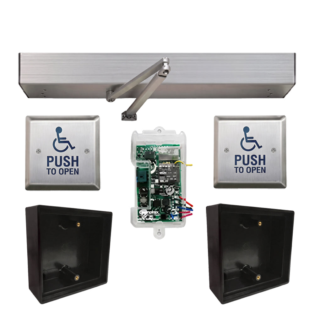 HAGER - 8318-KT1 - Single Door Pull-Arm Operator Kit with 2 Push Plate Switches, 2 Mounting Boxes and 1 Receiver - Non-Handed