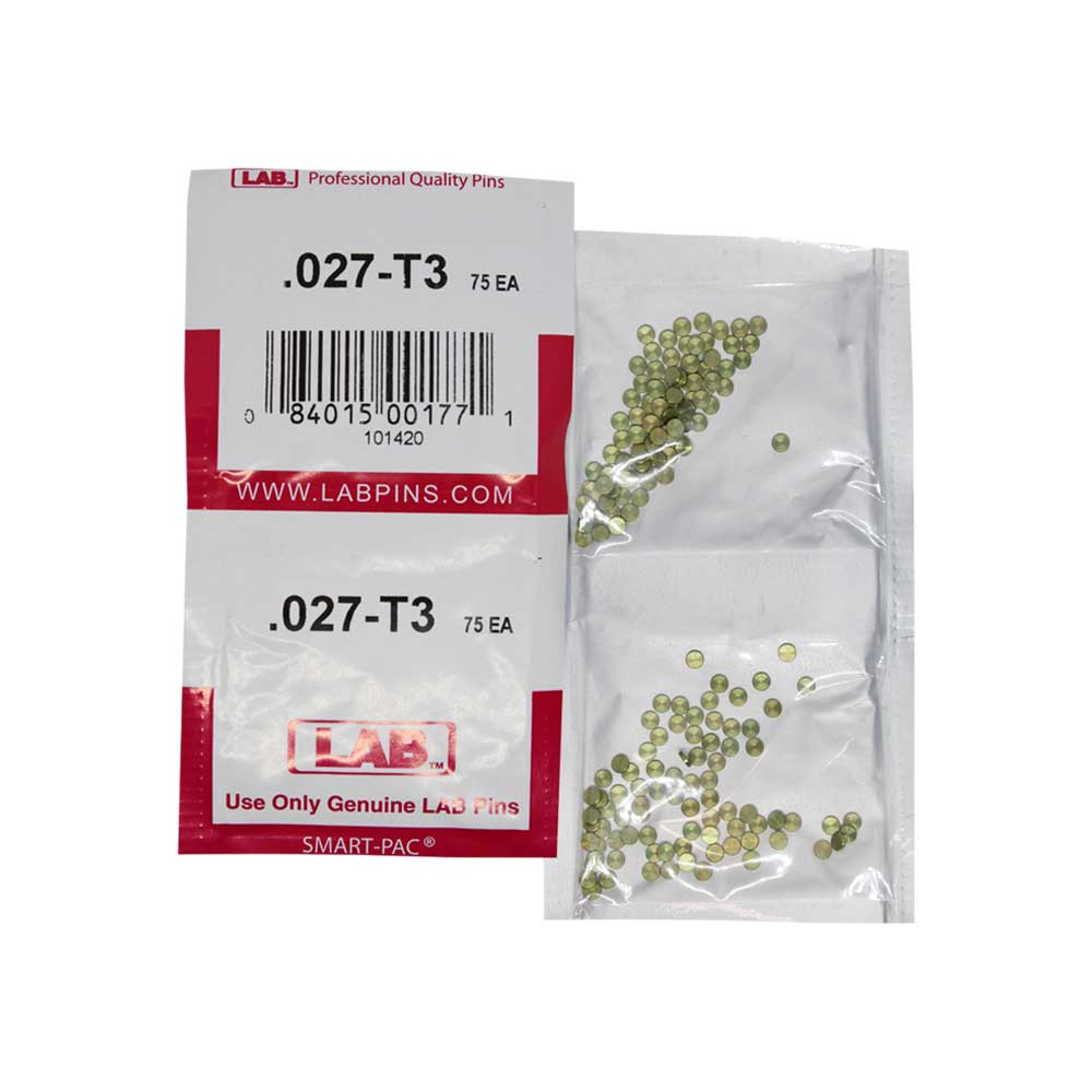 LAB - 027T - .027 Top Pin - .115 Diameter - Crown .003 Universal - Color-Coded - Brass Alloy - Smart Pack 150 Pins