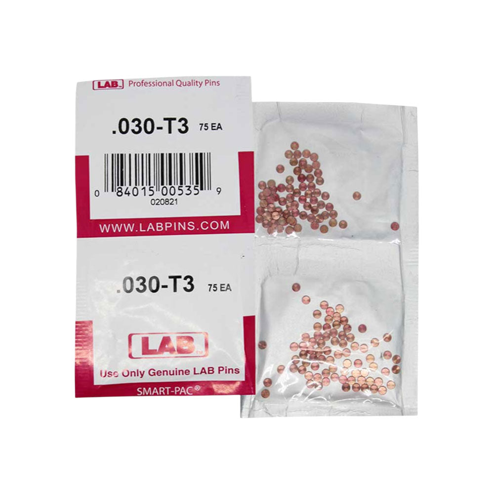 LAB - 030T - .030 Top Pin - .115 Diameter - Crown .003 Universal - Color-Coded - Brass Alloy - Smart Pack 150 Pins