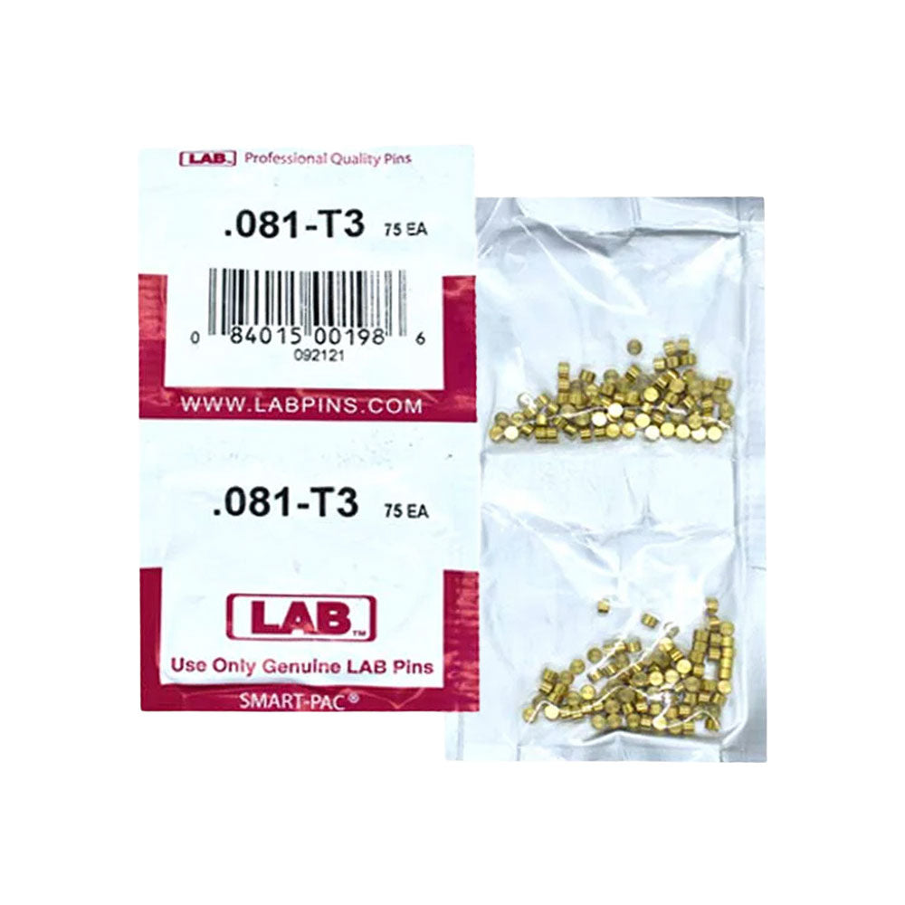 LAB - 081T - .081 Top Pin - .115 Diameter - Crown .003 Universal - Color-Coded - Brass Alloy - Smart Pack 150 Pins