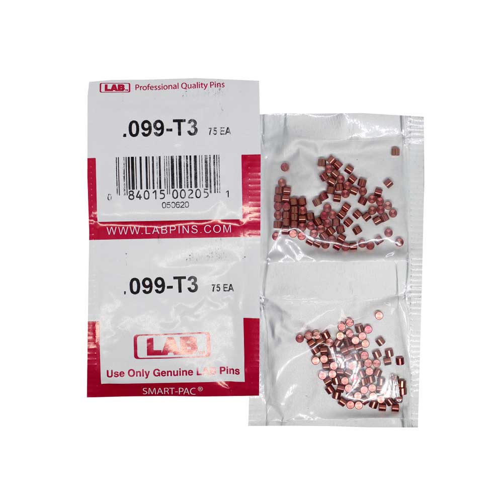 LAB - 099T - .099 Top Pin - .115 Diameter - Crown .003 Universal - Color-Coded - Brass Alloy - Smart Pack 150 Pins